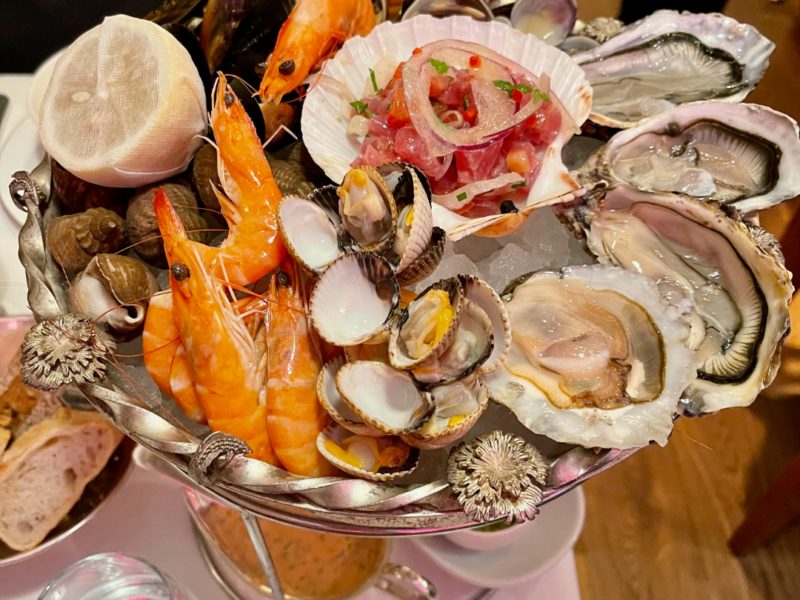 Tower of seafood on a table