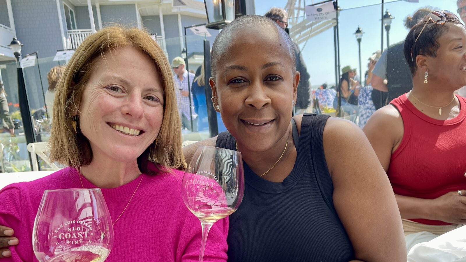 Oceano CEO Rachel Martin and wine media expert Julia Coney tasting wine together at the SLO Wine Classic