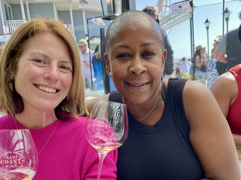 Oceano CEO Rachel Martin and wine media expert Julia Coney tasting wine together at the SLO Wine Classic