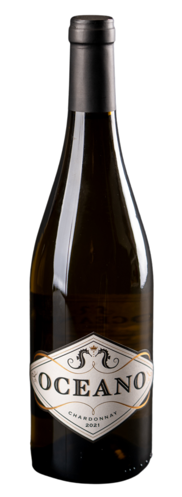 A bottle of 2021 Chardonnay wine from Oceano Wines, a great California Chardonnay.