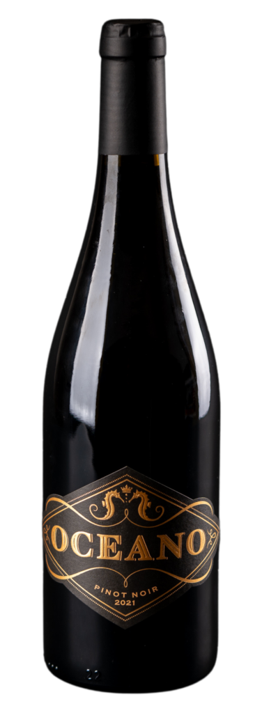 A bottle of Oceano's 2021 Pinot Noir, a red wine from California.