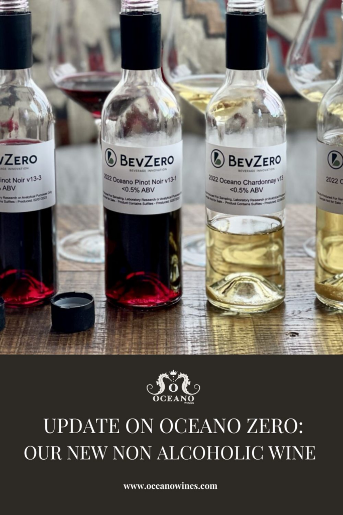 A pinnable grpahic for the blog "Update on Oceano Zero: Our New Non Alcoholic Wine" by Oceano Wines.