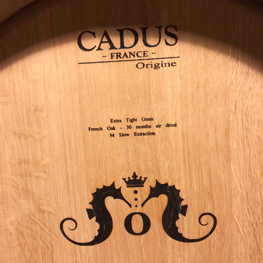 A detailed shot of an oceano wine barrel.