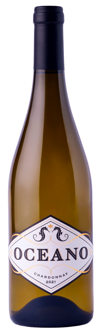 A bottle of 2021 Chardonnay wine from Oceano Wines, a great California Chardonnay.