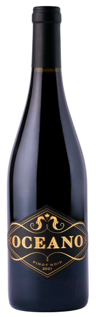 A bottle of Oceano's 2021 Pinot Noir, a red wine from California.