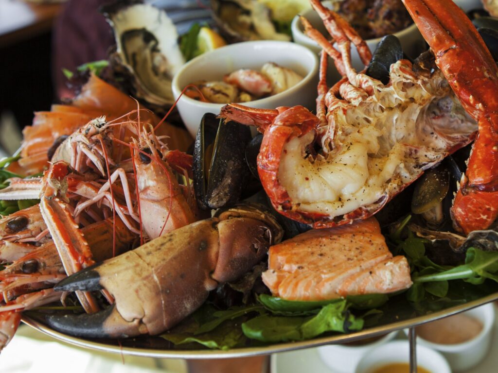 tiered seafood platter ice and shellfish